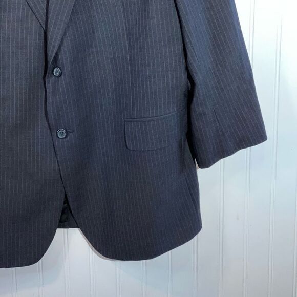 Jos A Bank 100% Wool Suit Jacket Men 46 Regular Black Pin Striped Sport Coat - Picture 4 of 13